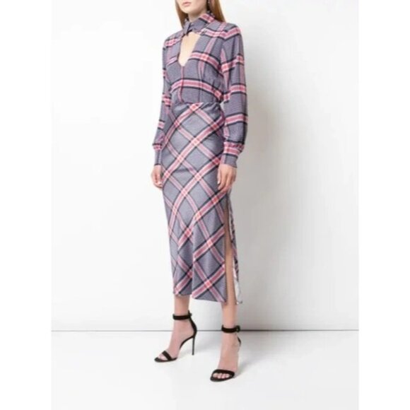 Fleur Du Mal Tanzanite Sz 4 check Midi Slip Skirt With Side Slit Silk New 8304 - Picture 3 of 14